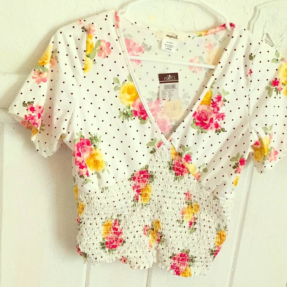 Marci Blouse White floral Size L New With Tags